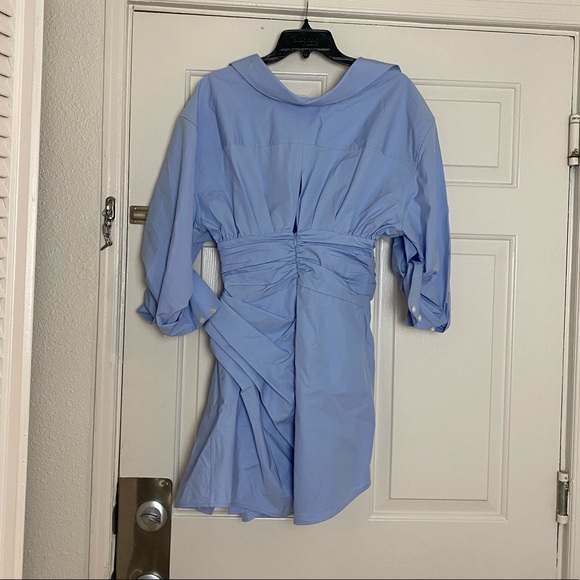 ALEXANDER WANG Cinched Cotton Shirt Dress in Light Blue Size 0 - Picture 9 of 11